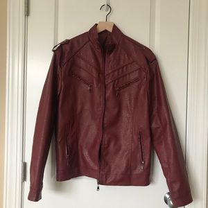 Red vegan leather moto jacket